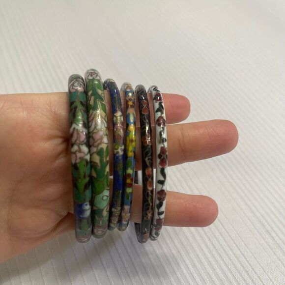 Vtg Cloisonne Chinese Bangle Lot Floral Multicolor Jewelry Bracelets Lot Of 6 - Picture 3 of 5